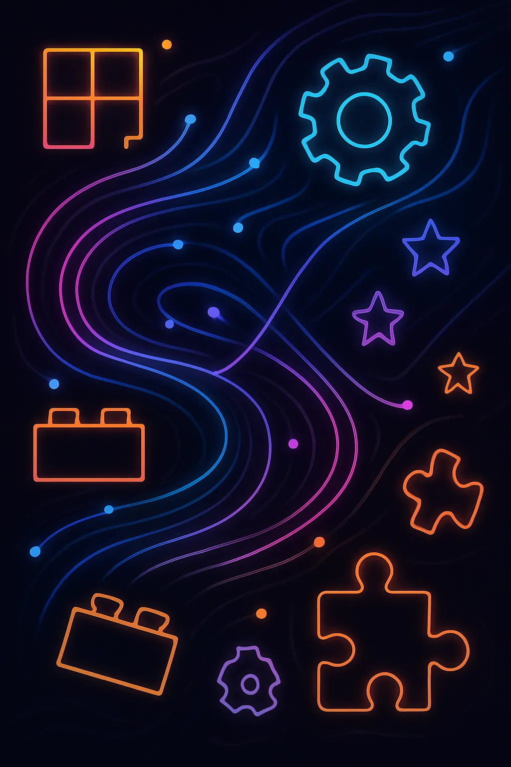Abstract neon toy shapes swirling